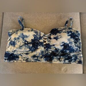 Blue and White Tie-Dye Swim top